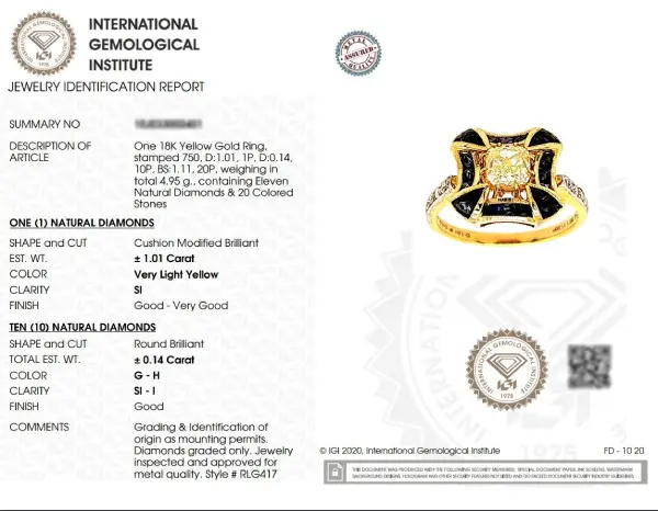 Exemple de certificat d'authenticité d'un bijou