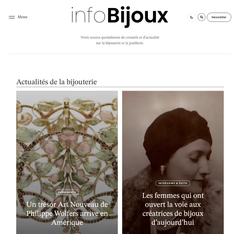 Page d'accueil du site infoBijoux.fr